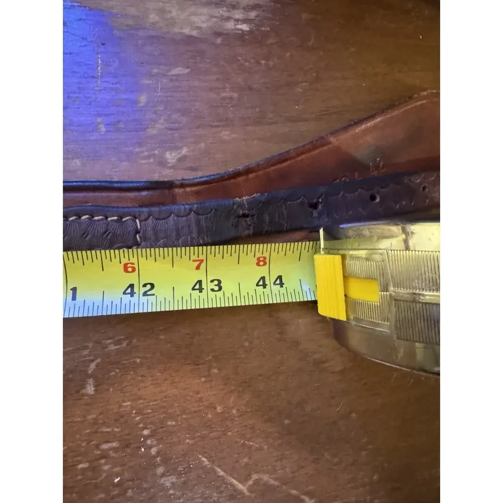 Vintage Cabela's Tooled Leather Ranger Belt Solid Brass Stamped 42 Measures 46